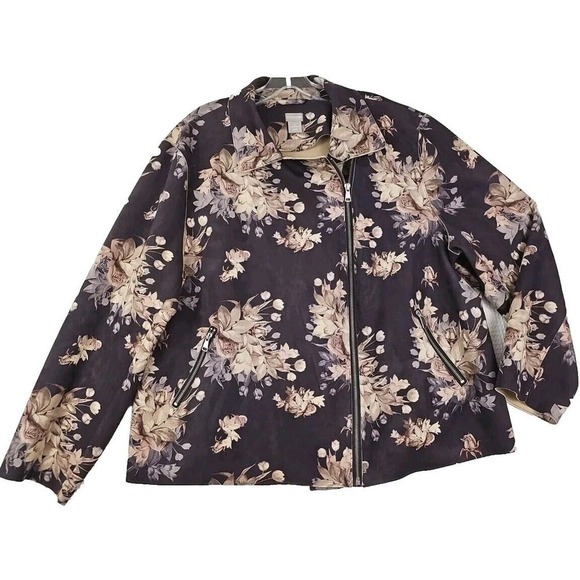 Chico's~Woman Size 4(1X)~Purple/Beige Floral Print Blazer Jacket Zip-Up Unlined - Picture 6 of 9